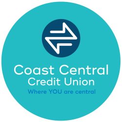 Coast Central Credit Union Sponsor Logo Coast Central Credit Union logo with teal circular background and the slogan “Where YOU are central.”