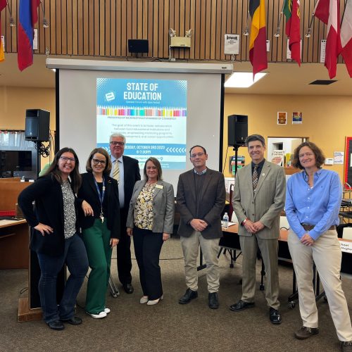 Speakers and community leaders at the McKinleyville Chamber of Commerce State of Education Forum in 2023.
