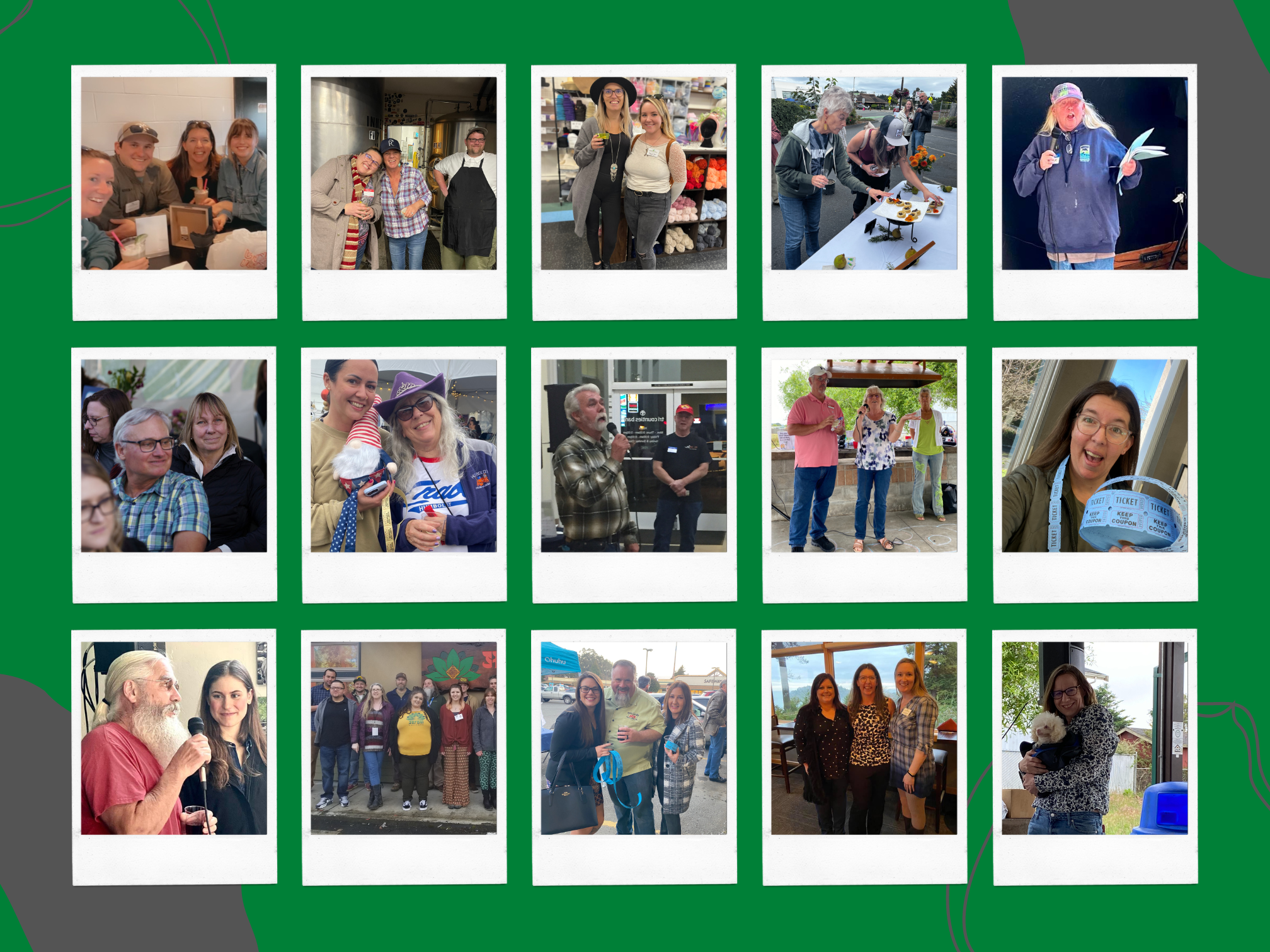 Collage of McKinleyville Chamber members and community members at local business and community events.