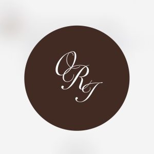 Ori my Light logo featuring white overlapping cursive script initials inside a dark brown circle on a soft off-white background