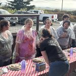 Ready, Set, Pie Contestants line up behind their pies before the start of the Pony Express Days Pie Eating Contest.