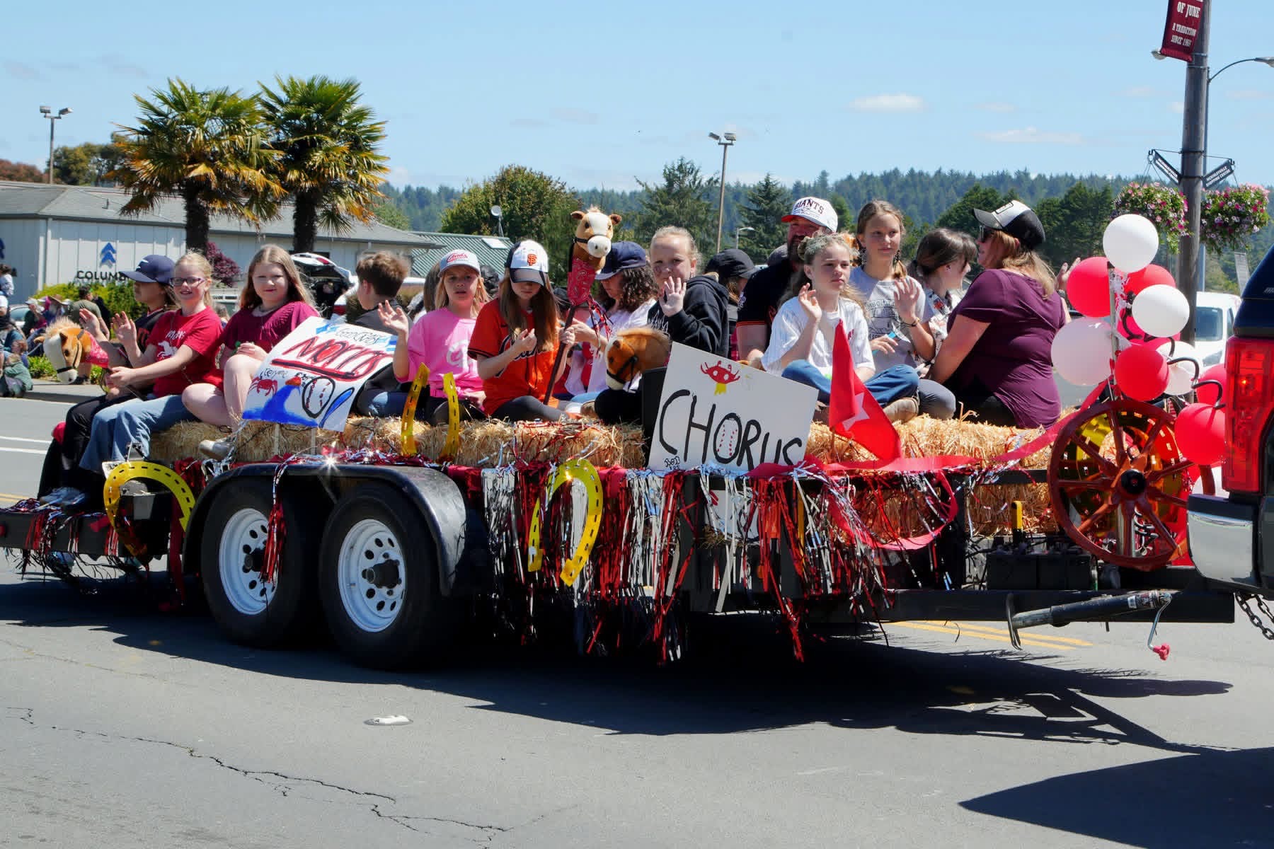 Pony Express Days 2026 Parade Float Children ride a decorated parade float during Pony Express Days 2026 in McKinleyville, California.