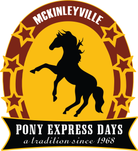 Pony Express Days logo for McKinleyville featuring a horse silhouette and the words “a tradition since 1968.”