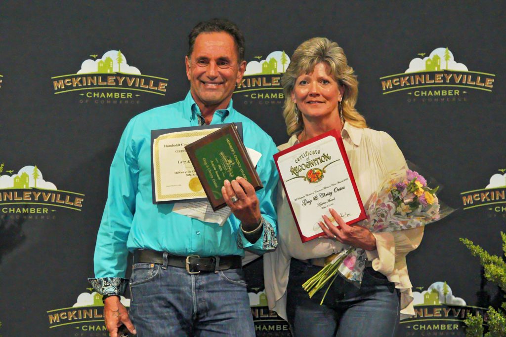 Azalea Award Winners Greg & Christy Orsini Greg & Christy Orsini Accepting the Azalea Award presented by the McKinleyville Chamber of Commerce