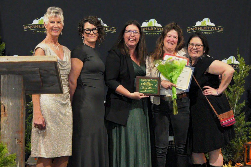 Excellence in Community Service Award Presented to Sea Goat Farmstand & Folk School & The Makers' Space Sea Goat Farmstand & Folk School & The Makers' Space accepting the Excellence in Community Service Award presented by the McKinleyville Chamber of Commerce