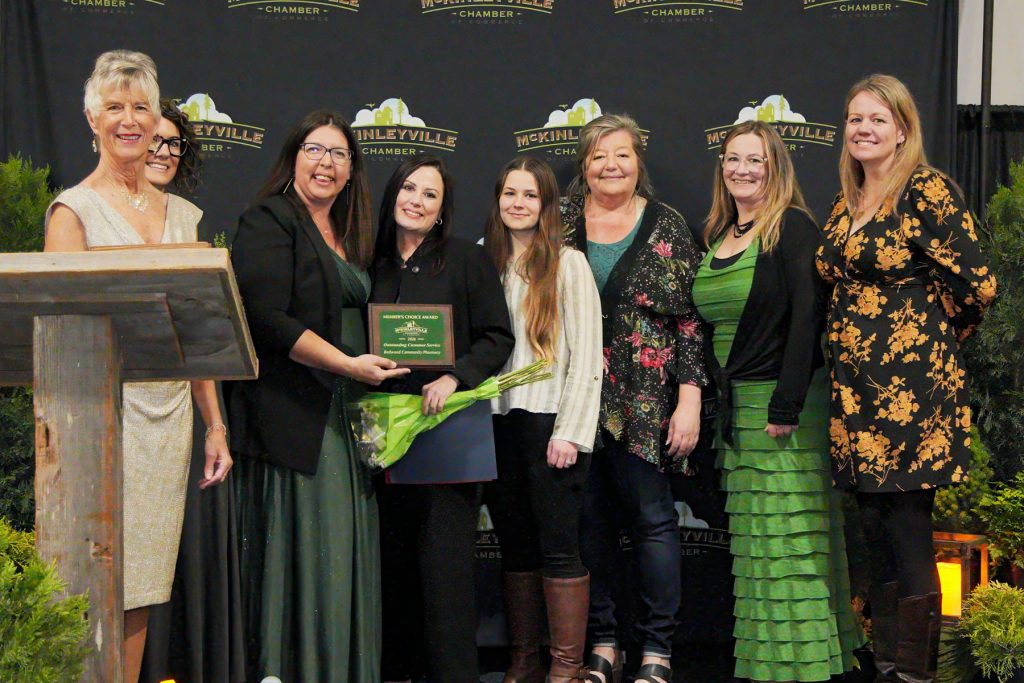 Outstanding Customer Service Award Presented to Redwood Community Pharmacy Redwood Community Pharmacy accepting the Outstanding Customer Service Award presented by the McKinleyville Chamber of Commerce