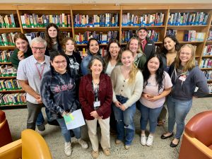 A group gathered in the McKinleyville High School library