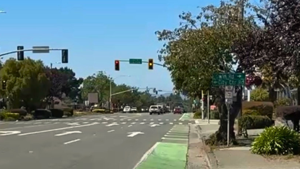Central Avenue in McKinleyville, California, showing the main commercial corridor and bike lane.